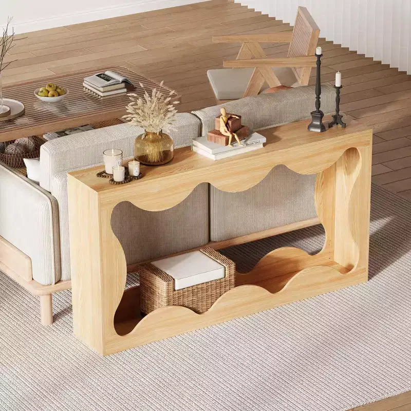 Console de 63 po pour entrée, table de canapé étroite rectangulaire en bois derrière le canapé, table d'entrée festonnée pour le couloir de salon