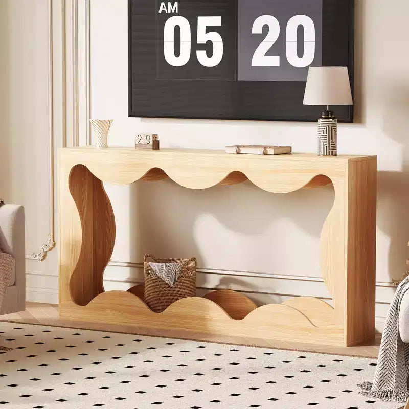 Console de 63 po pour entrée, table de canapé étroite rectangulaire en bois derrière le canapé, table d'entrée festonnée pour le couloir de salon