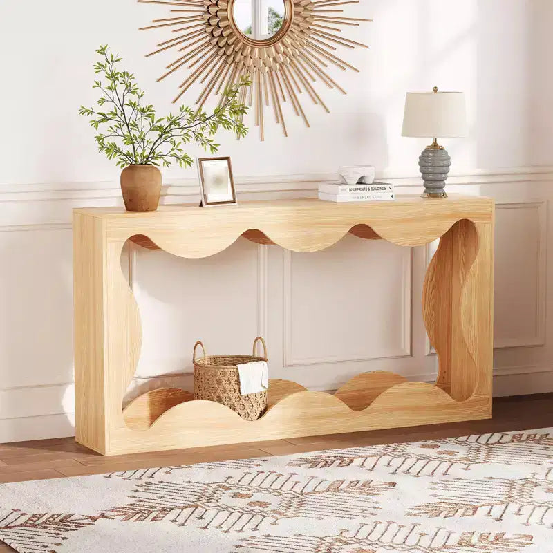 Console de 63 po pour entrée, table de canapé étroite rectangulaire en bois derrière le canapé, table d'entrée festonnée pour le couloir de salon