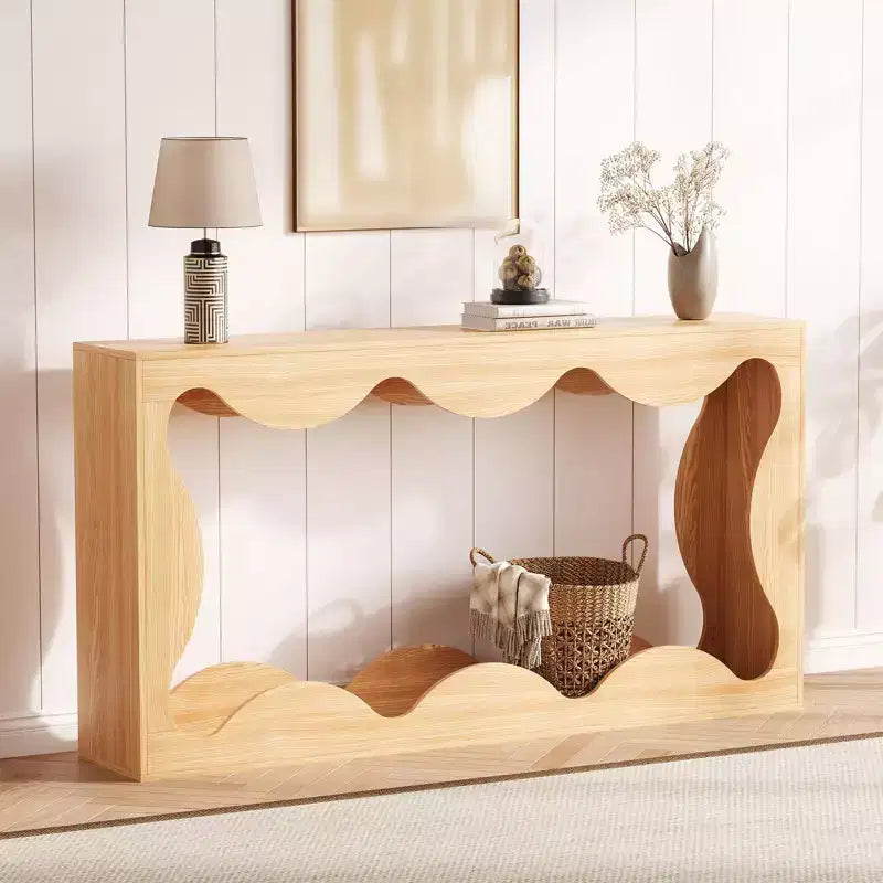 Console de 63 po pour entrée, table de canapé étroite rectangulaire en bois derrière le canapé, table d'entrée festonnée pour le couloir de salon