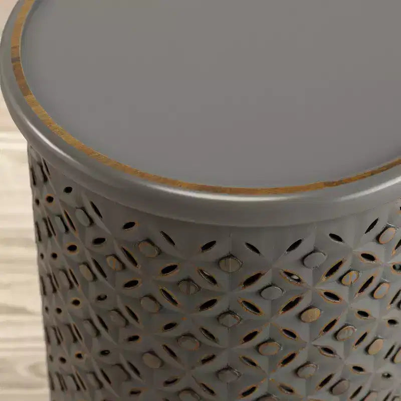 Table d'appoint ronde en bois massif effet vieilli Global Drum