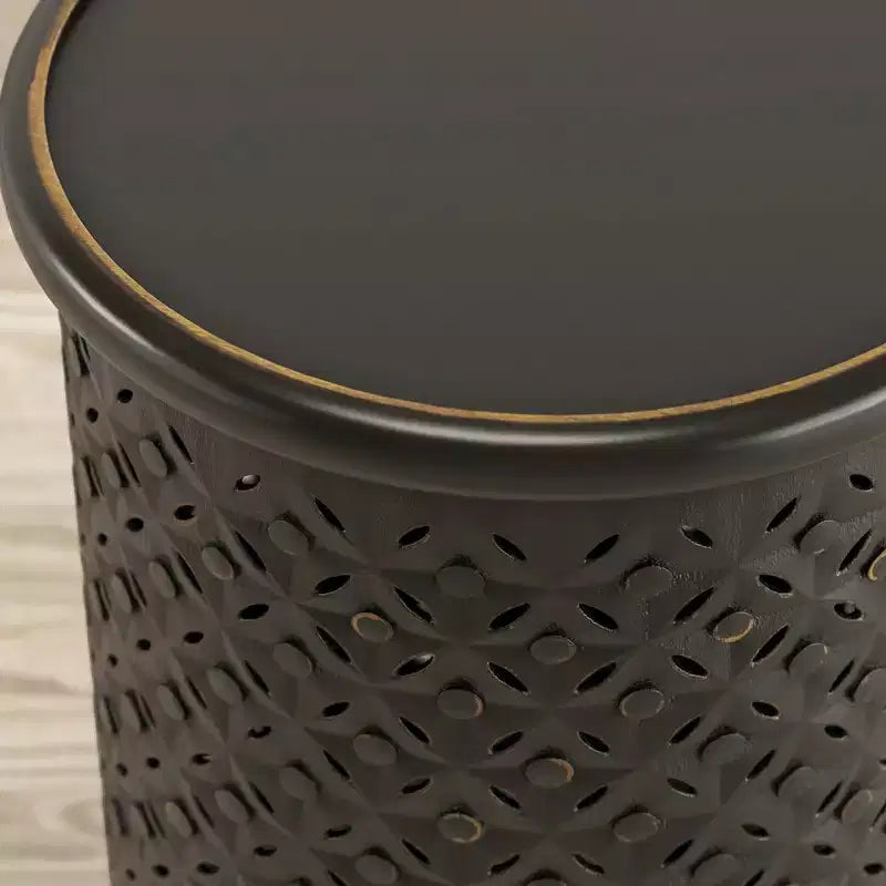 Table d'appoint ronde en bois massif effet vieilli Global Drum