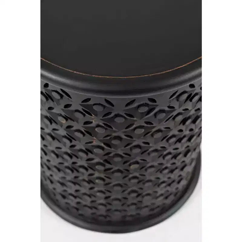 Table d'appoint ronde en bois massif effet vieilli Global Drum