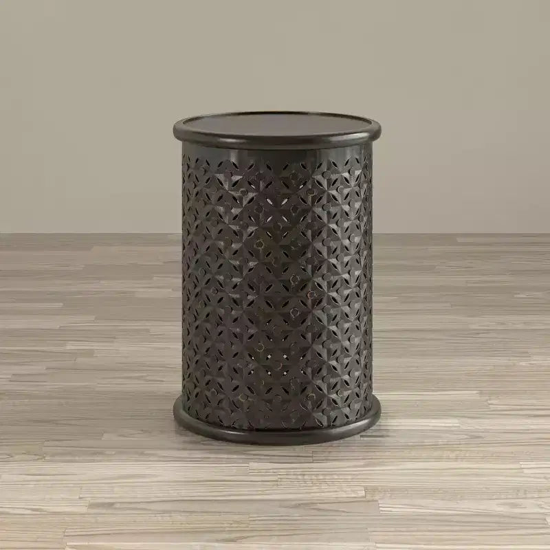 Table d'appoint ronde en bois massif effet vieilli Global Drum