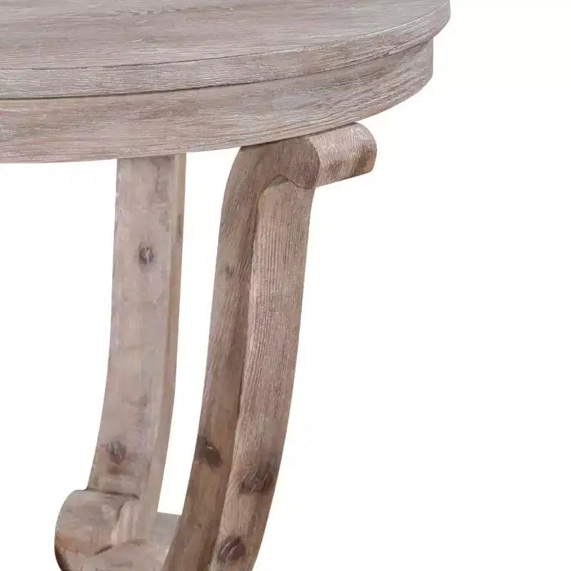 Guéridon en bois dur vieilli, fini blanc cassé avec effet brossé