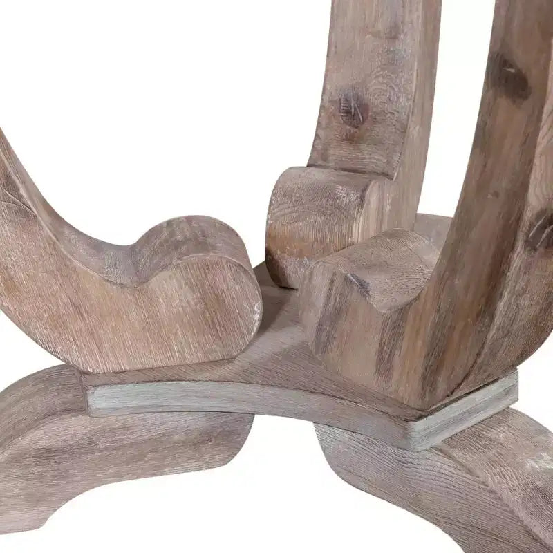 Guéridon en bois dur vieilli, fini blanc cassé avec effet brossé