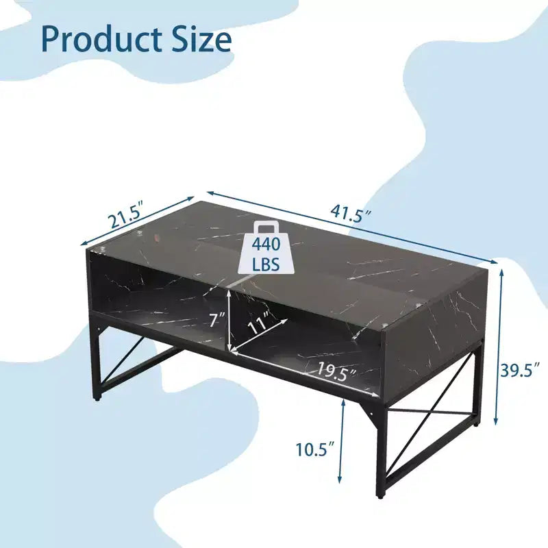 Table basse LED avec 4 cubes de rangement, plateau en faux marbre et verre trempé pour salon, noir
