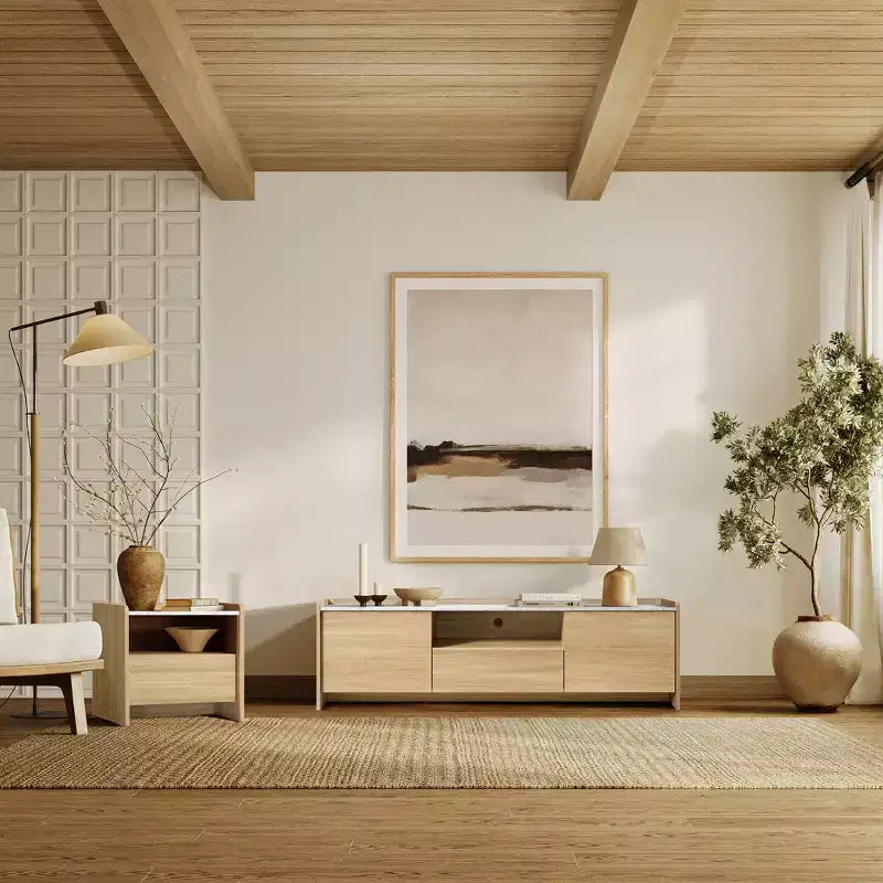 Table de chevet en chêne 23 po avec dessus en faux marbre, table de chevet en bois avec étagère de rangement ouverte, marron