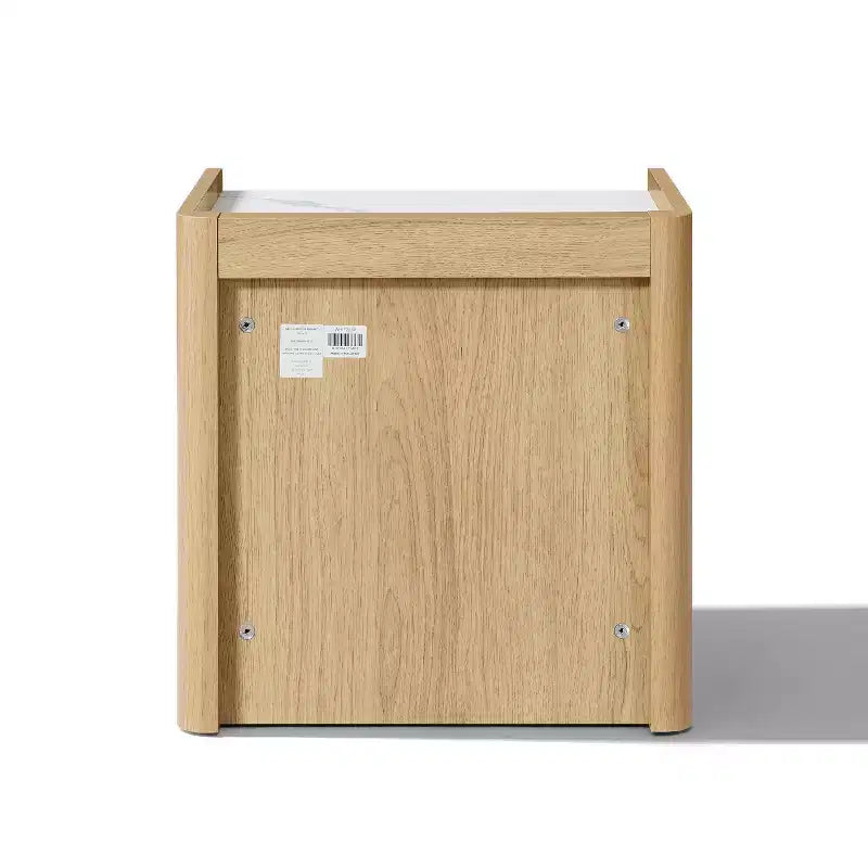 Table de chevet en chêne 23 po avec dessus en faux marbre, table de chevet en bois avec étagère de rangement ouverte, marron