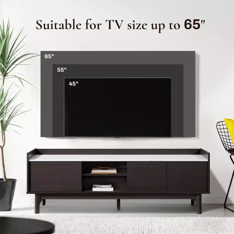 Meuble TV pour téléviseurs jusqu'à 70 pouces avec lumières LED et prises de courant