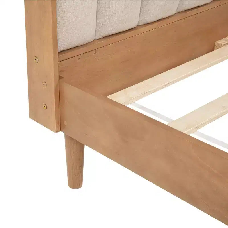 Lit double en bois avec tête de lit capitonnée de style piano et cadre de lit renforcé, Blé