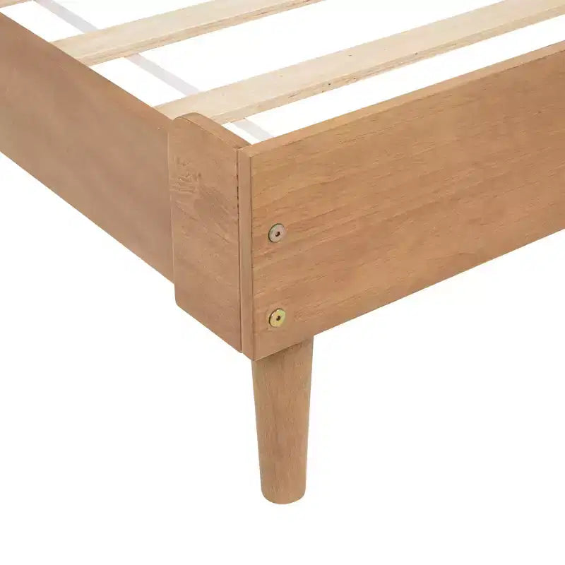 Lit double en bois avec tête de lit capitonnée de style piano et cadre de lit renforcé, Blé