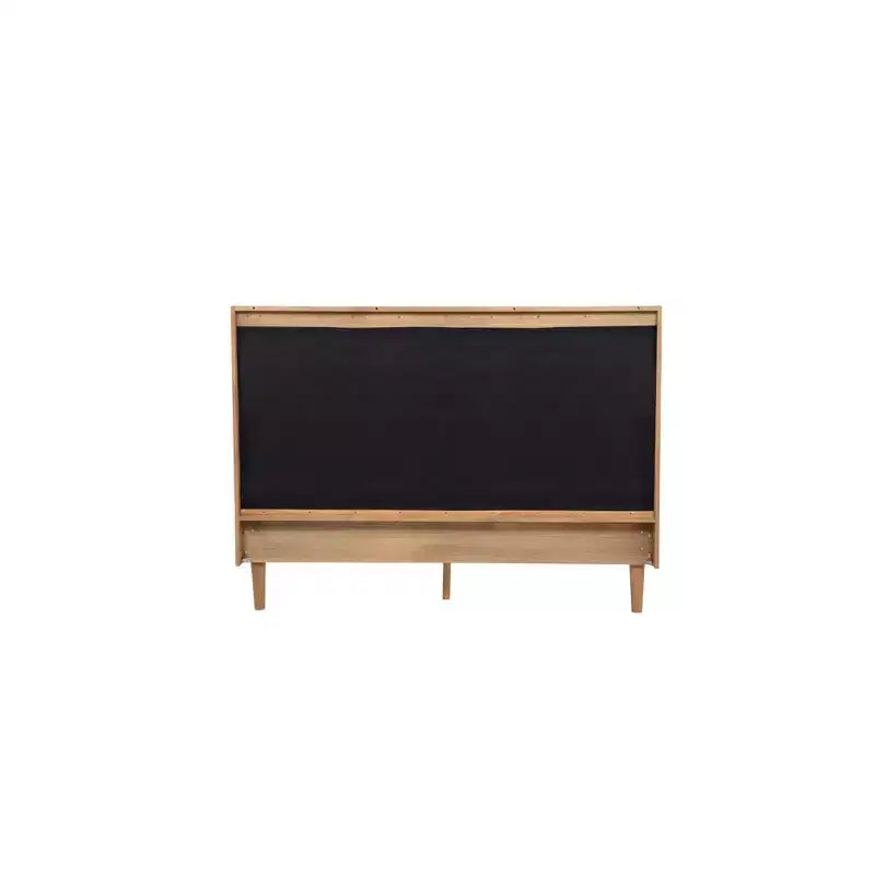 Lit double en bois avec tête de lit capitonnée de style piano et cadre de lit renforcé, Blé