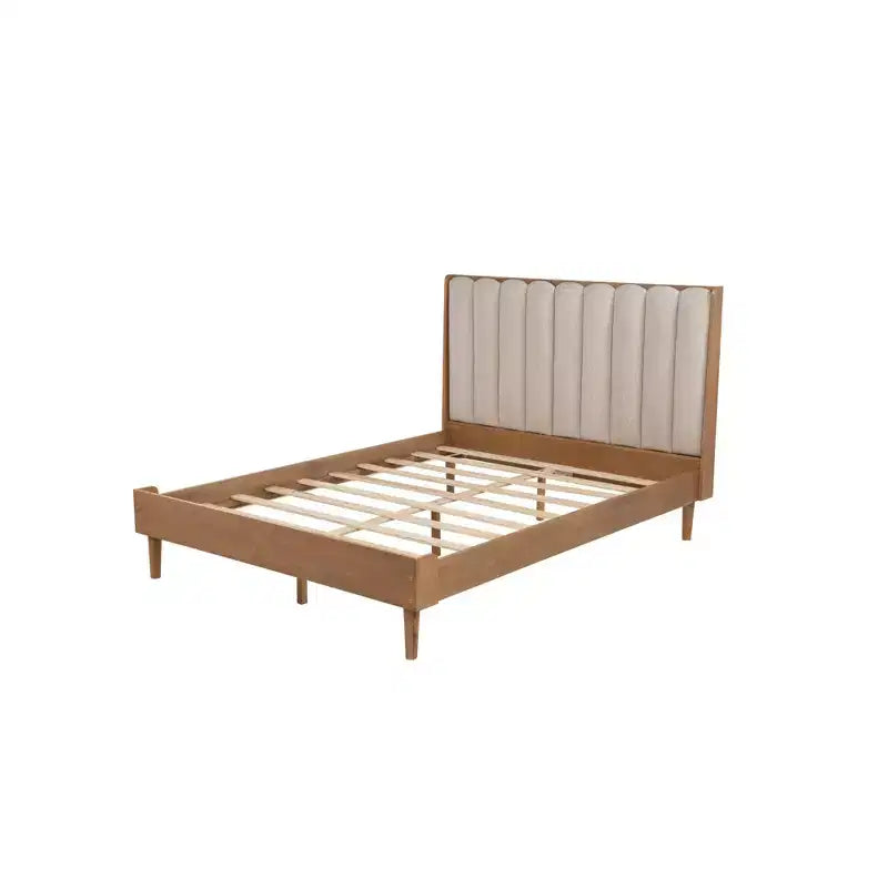 Lit double en bois avec tête de lit capitonnée de style piano et cadre de lit renforcé, Blé