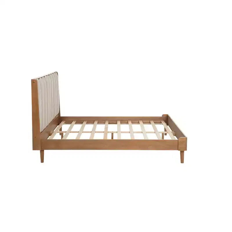 Lit double en bois avec tête de lit capitonnée de style piano et cadre de lit renforcé, Blé