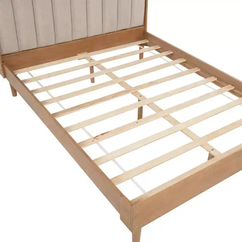 Lit double en bois avec tête de lit capitonnée de style piano et cadre de lit renforcé, Blé