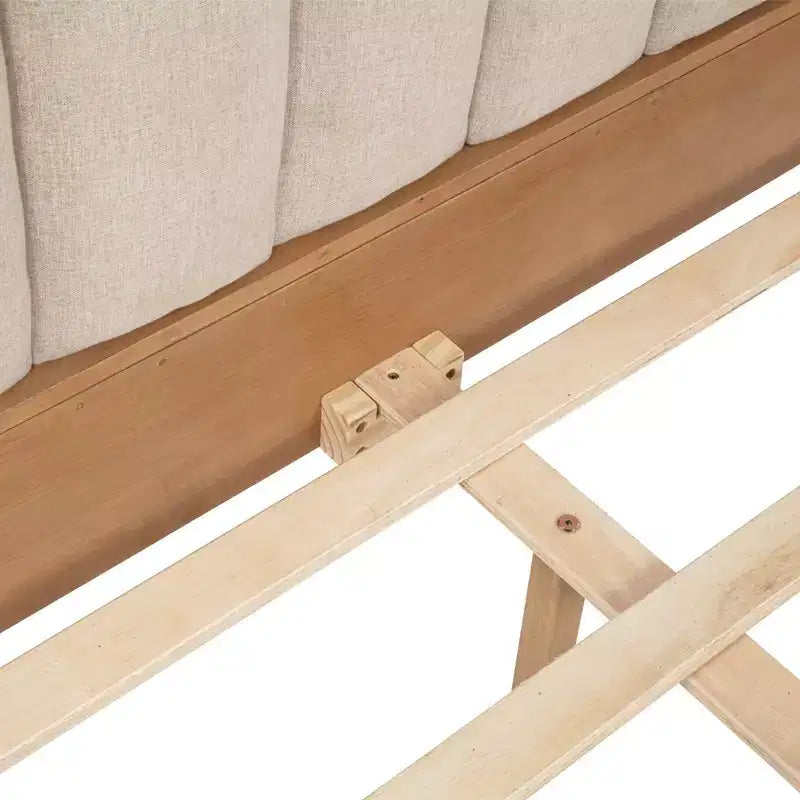 Lit double en bois avec tête de lit capitonnée de style piano et cadre de lit renforcé, Blé