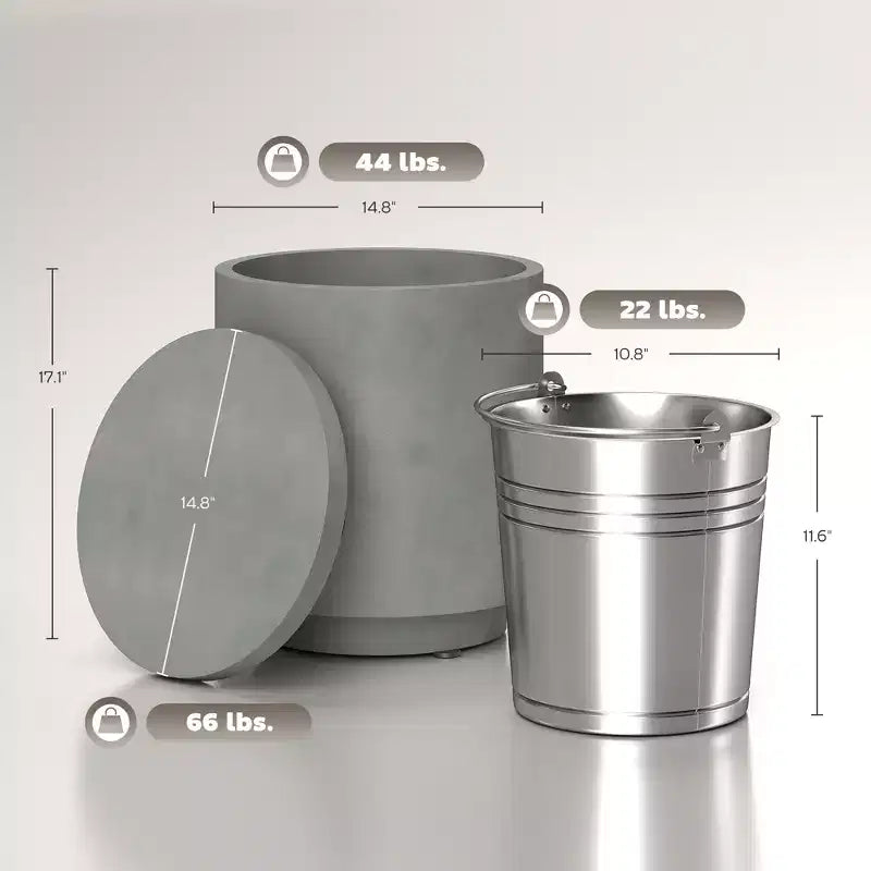 Table d'appoint d'extérieur de 2,6 gallons, table de bar isotherme en béton 3 en 1 avec rangement, seau à glace et couvercle amovibles
