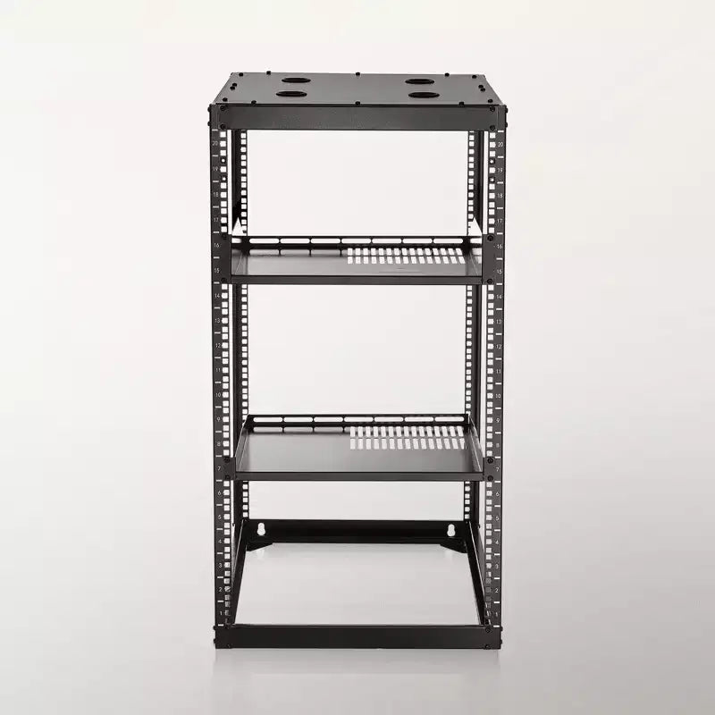 Rack réseau à cadre ouvert 20U, profondeur de 23 pouces, rack de serveur mural ou sur pied, robuste 4 montants, avec étagères ventilées, noir