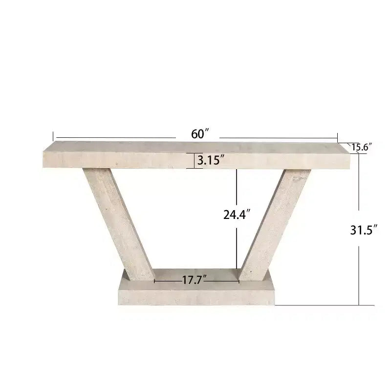Console rustique pour entrée avec plateau en bois vieilli, large piètement en V pour couloir