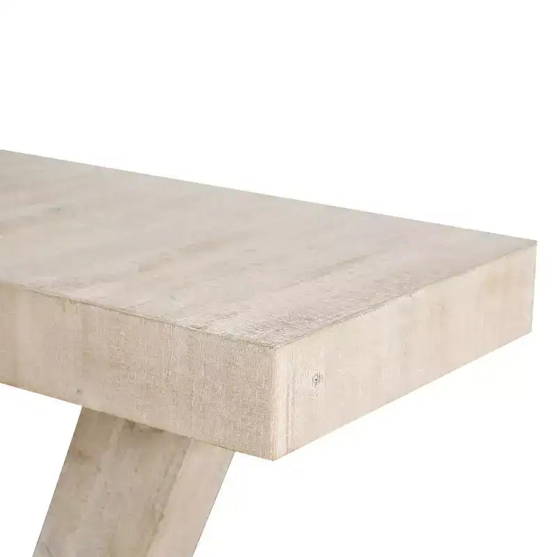 Console rustique pour entrée avec plateau en bois vieilli, large piètement en V pour couloir