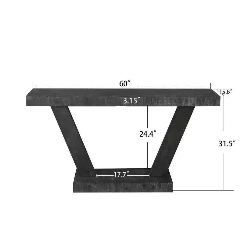 Console rustique pour entrée avec plateau en bois vieilli, large piètement en V pour couloir