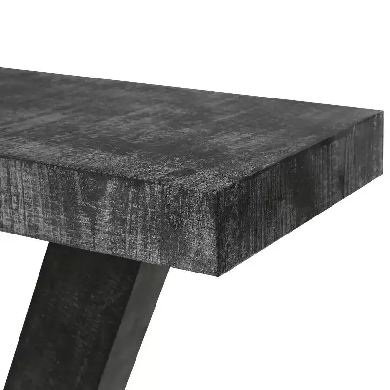 Console rustique pour entrée avec plateau en bois vieilli, large piètement en V pour couloir