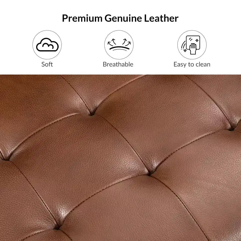Ottoman carré standard 24 po en cuir véritable capitonné avec rangement