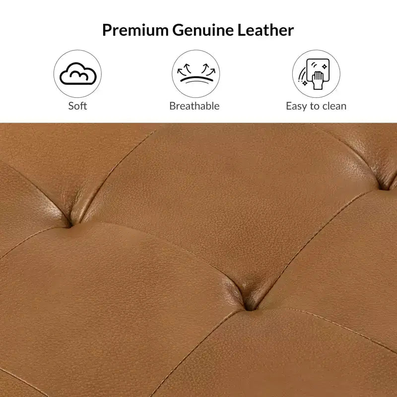 Ottoman carré standard 24 po en cuir véritable capitonné avec rangement
