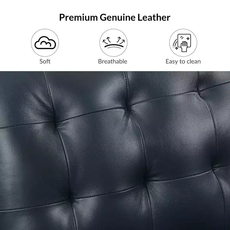 Ottoman carré standard 24 po en cuir véritable capitonné avec rangement