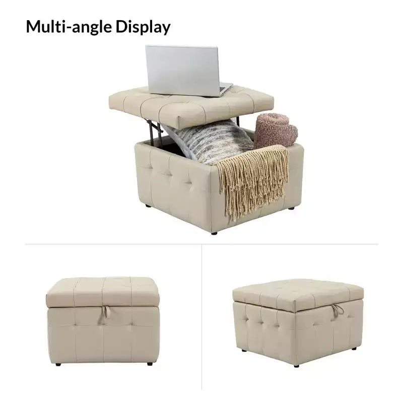 Ottoman carré standard 24 po en cuir véritable capitonné avec rangement