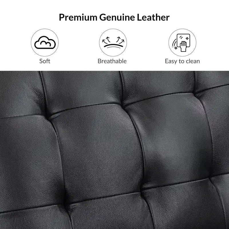 Ottoman carré standard 24 po en cuir véritable capitonné avec rangement