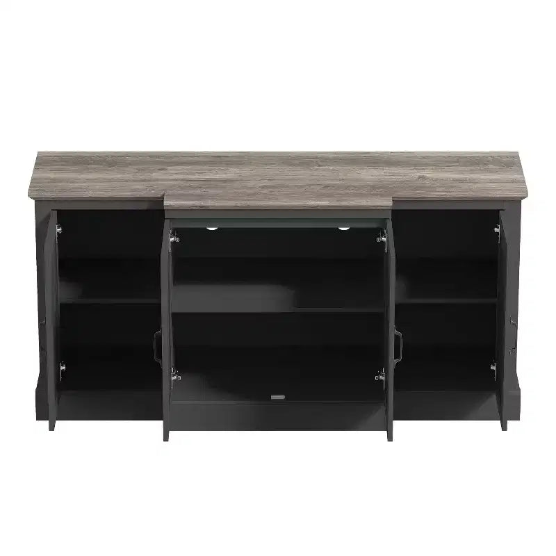 Bahut d'appoint 4 portes avec portes à découpes miroir, 60,4L x 18,2P x 29,3H