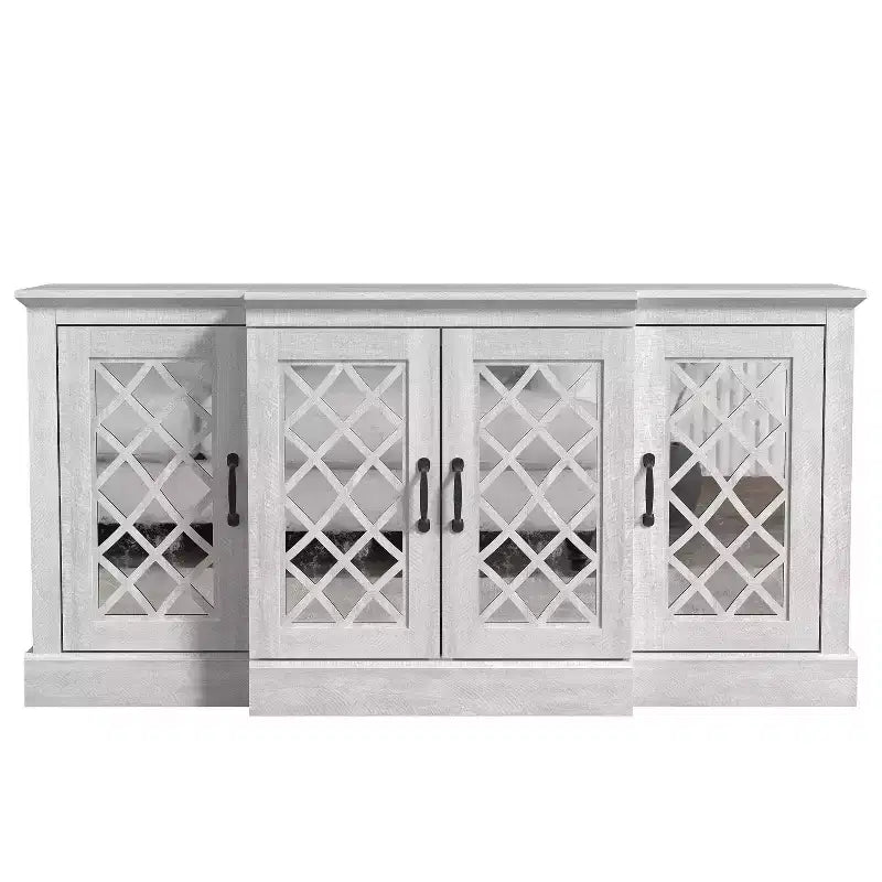 Bahut d'appoint 4 portes avec portes à découpes miroir, 60,4L x 18,2P x 29,3H