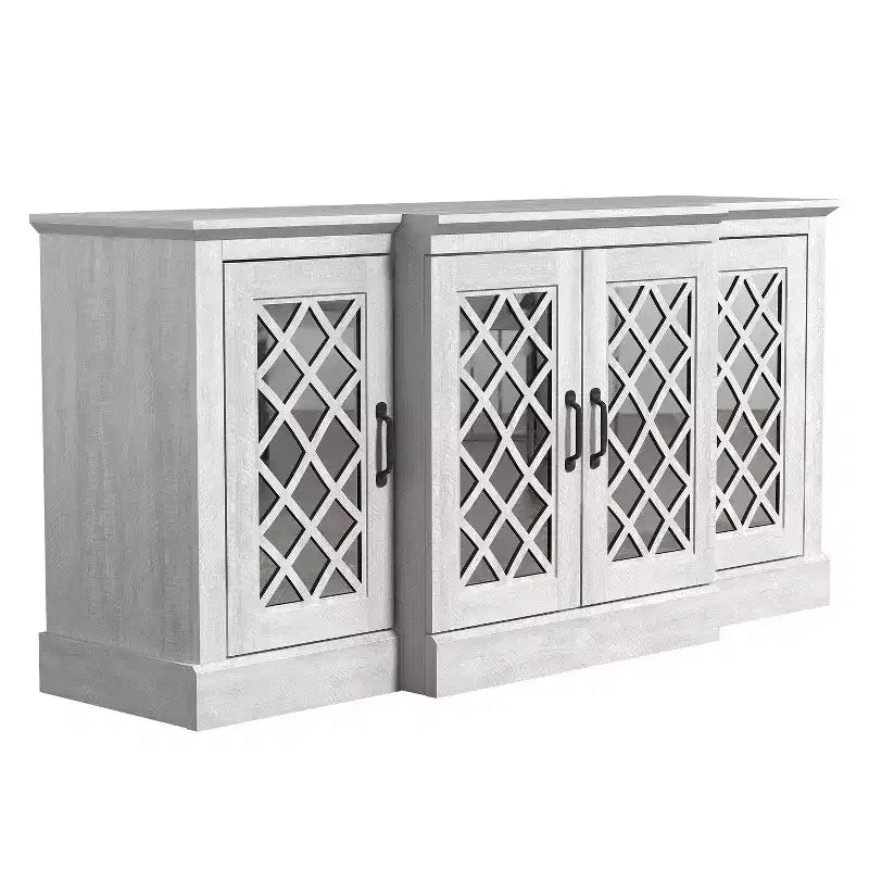 Bahut d'appoint 4 portes avec portes à découpes miroir, 60,4L x 18,2P x 29,3H