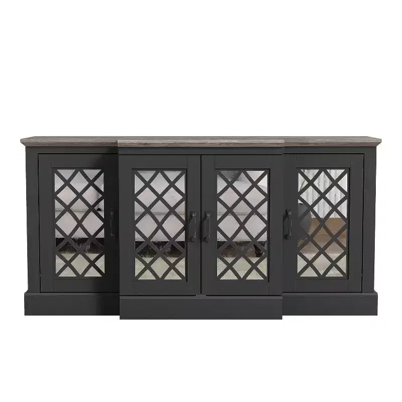 Bahut d'appoint 4 portes avec portes à découpes miroir, 60,4L x 18,2P x 29,3H