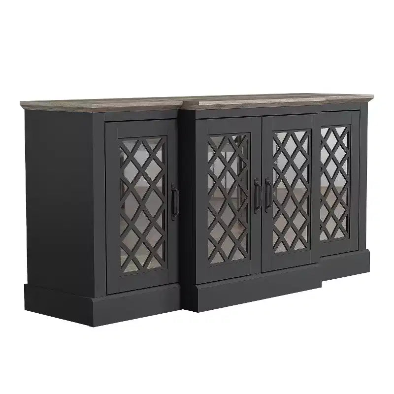 Bahut d'appoint 4 portes avec portes à découpes miroir, 60,4L x 18,2P x 29,3H