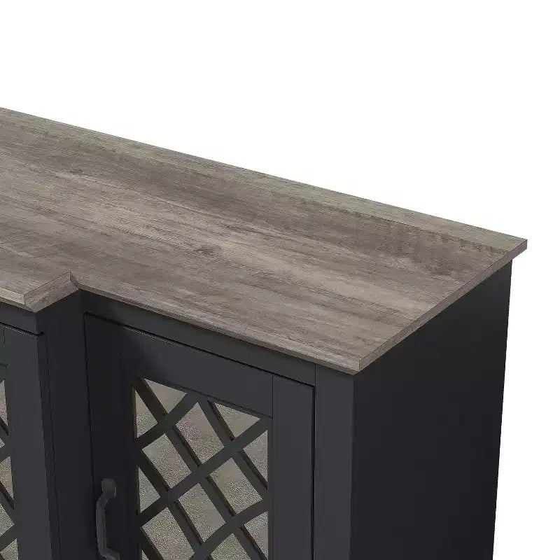 Bahut d'appoint 4 portes avec portes à découpes miroir, 60,4L x 18,2P x 29,3H