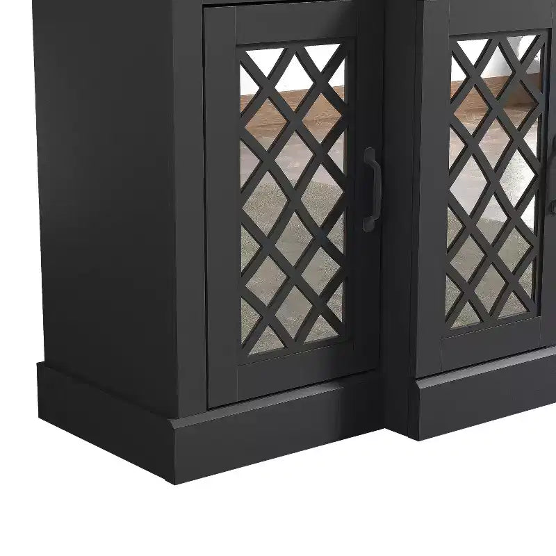 Bahut d'appoint 4 portes avec portes à découpes miroir, 60,4L x 18,2P x 29,3H