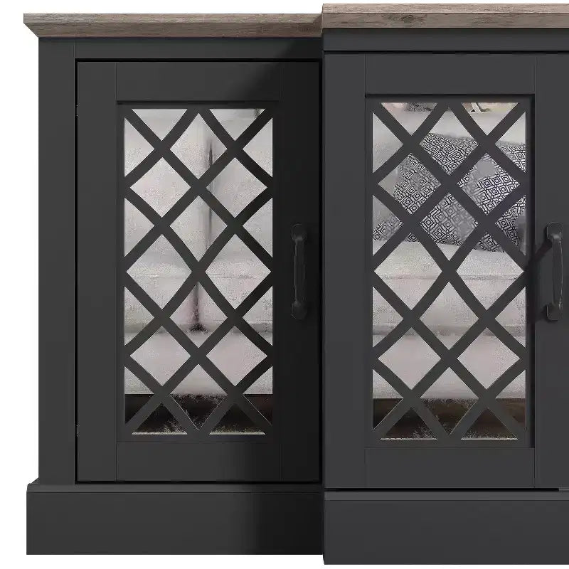 Bahut d'appoint 4 portes avec portes à découpes miroir, 60,4L x 18,2P x 29,3H