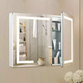 Armoire à pharmacie éclairée avec miroir, 36 x 30 pouces Encastrée ou murale, Armoire à pharmacie de salle de bain à LED dimmable 3 couleurs avec miroir HD, horloge, blanc