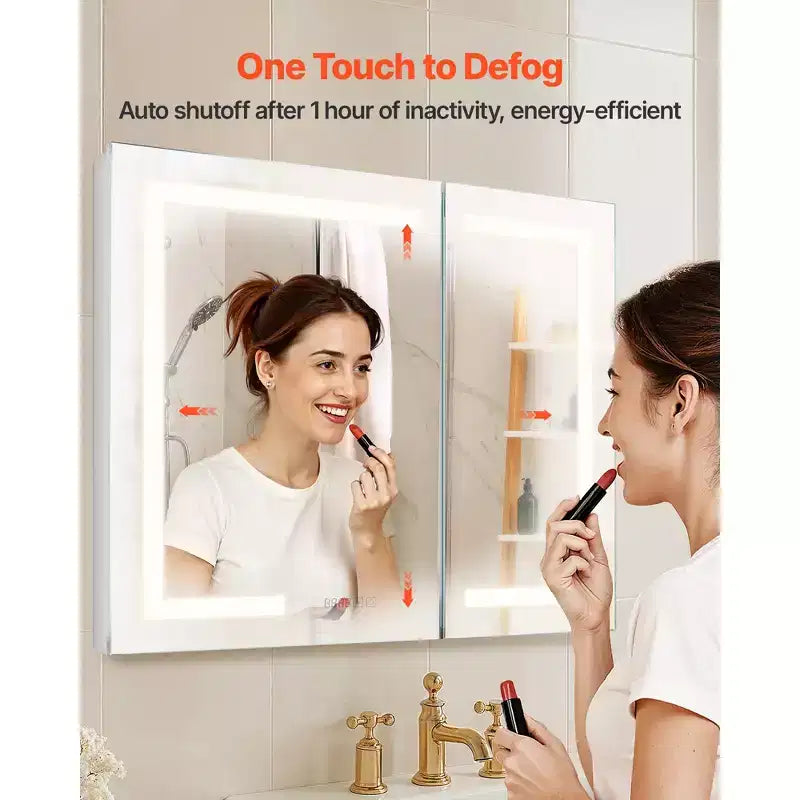 Armoire à pharmacie éclairée avec miroir, 36 x 30 pouces Encastrée ou murale, Armoire à pharmacie de salle de bain à LED dimmable 3 couleurs avec miroir HD, horloge, blanc