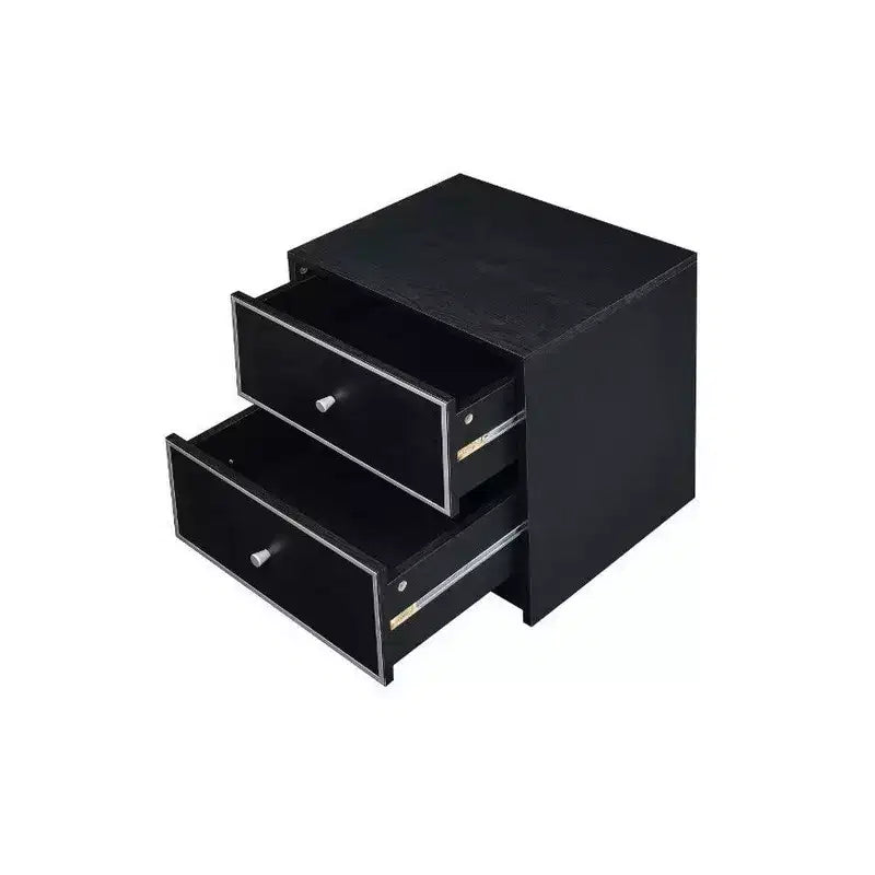 Table d'appoint avec 2 tiroirs de rangement et des bordures ouvragées, noire