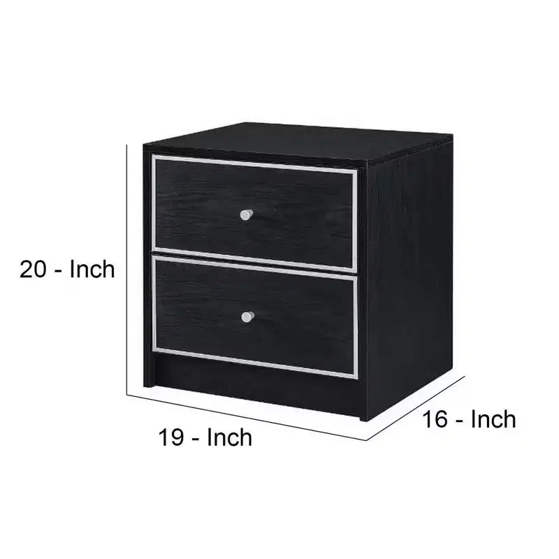Table d'appoint avec 2 tiroirs de rangement et des bordures ouvragées, noire