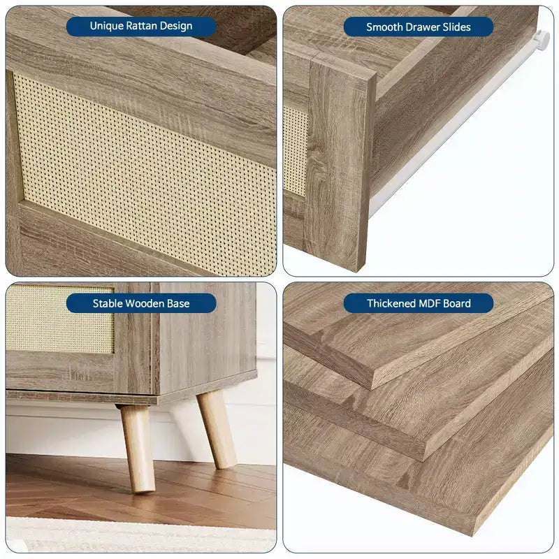 Commode à 6 tiroirs pour chambre à coucher, commode en rotin, naturelle