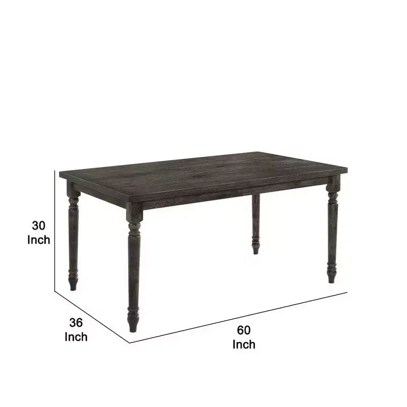 Table à manger en bois de style rustique avec plateau rectangulaire et pieds tournés, grise