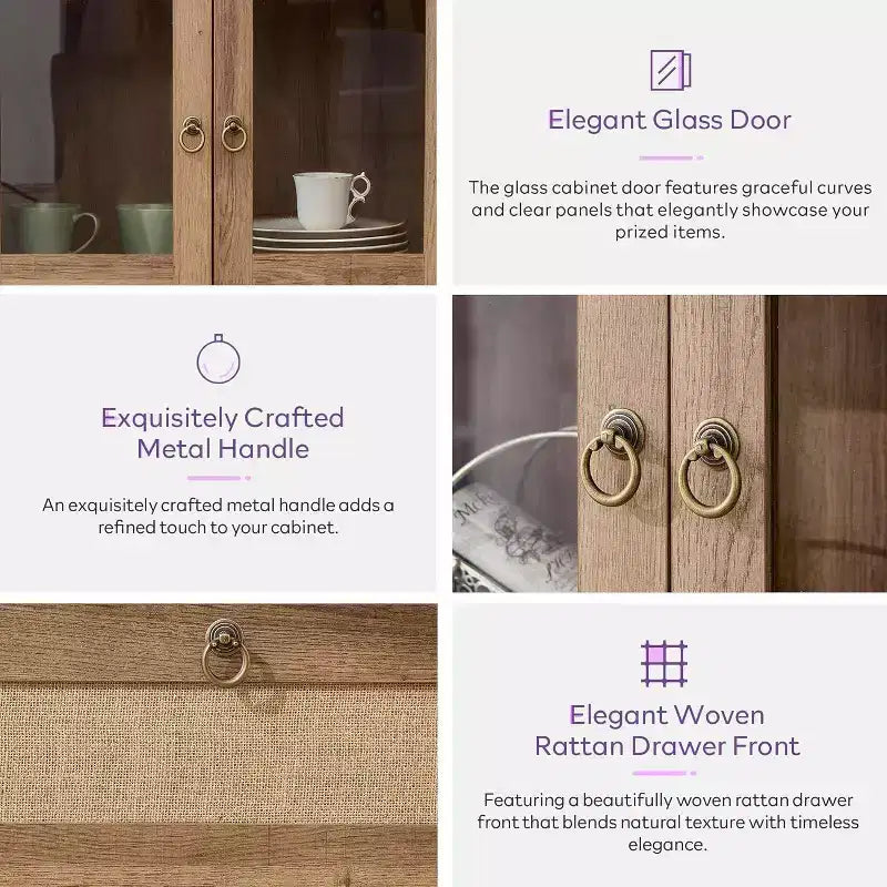 Meuble de rangement haut cintré de 190 cm, Armoire de cuisine en bois avec dispositif anti-basculement, Placard polyvalent avec tiroir innovant