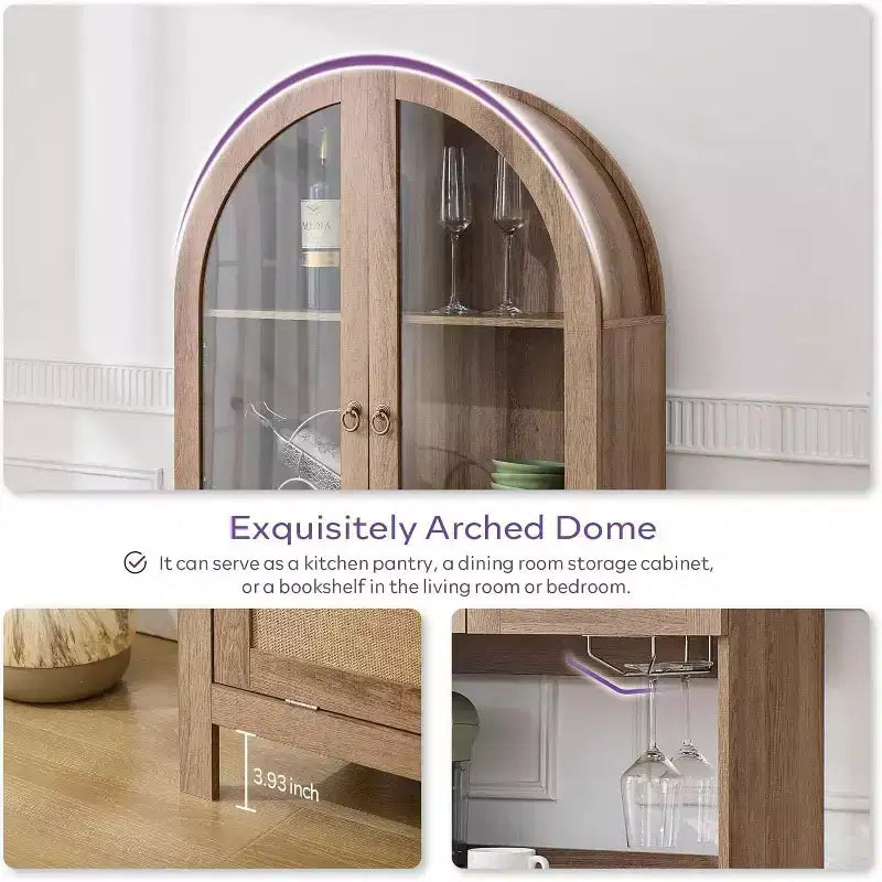 Meuble de rangement haut cintré de 190 cm, Armoire de cuisine en bois avec dispositif anti-basculement, Placard polyvalent avec tiroir innovant