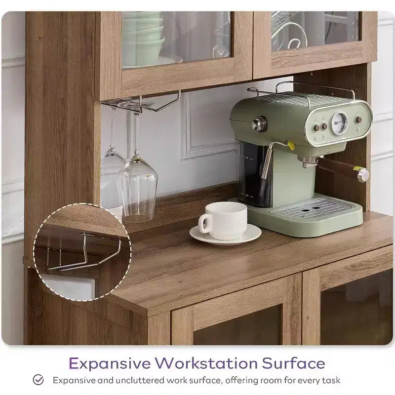 Meuble de rangement haut cintré de 190 cm, Armoire de cuisine en bois avec dispositif anti-basculement, Placard polyvalent avec tiroir innovant