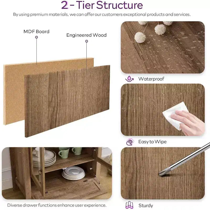Meuble de rangement haut cintré de 190 cm, Armoire de cuisine en bois avec dispositif anti-basculement, Placard polyvalent avec tiroir innovant